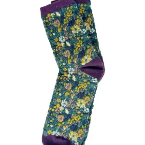 Calcetines Mujer Flores Fruncidas Morado