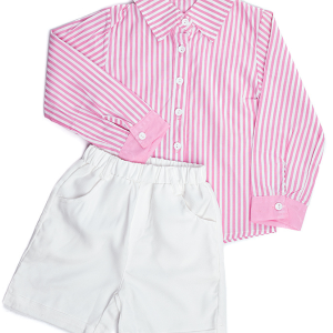 Conjunto para Niña 2 Piezas Camisa a Rayas y Short Blanco