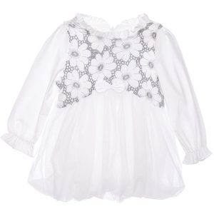 Vestido para Bebé Blanco con Bordado en Gris