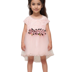 Vestido para Bebé Niña Rosado Bordado con Flores en la Cintura