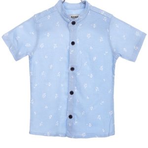 Camisa para Niño Celeste con Flores Blancas
