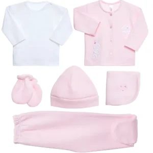 Ajuar para bebé niña rosado – Set completo de algodón 6 piezas