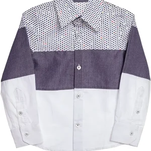 Camisa para Niño Blanca de Mangas Largas con lunares de colores (Dañado)