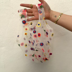 Bolsa Organza Transparente Flores Multicolor
