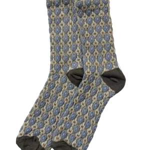 Calcetines Mujer Flores Fruncidas Azules Fondo Blanco