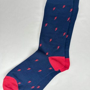 Calcetines Hombre Azul Marino Rayos Rojos
