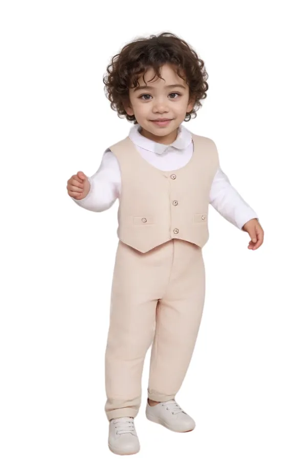 Terno de 4 Piezas para Bebe Bautizo Beige Adorable - Imagen 2