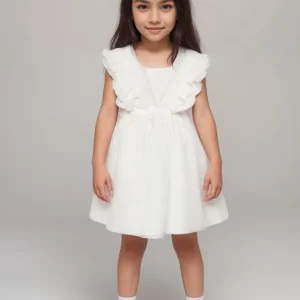 Vestido Para Niña Blanco Bordado y Moño